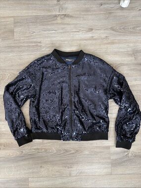 Navy Sequin Bomber Jacket